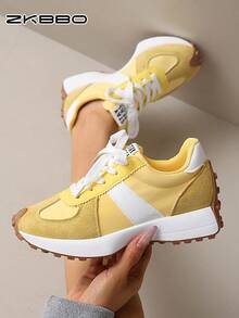 ZKBBO Women's Casual Sports Shoes, Lightweight Non-Slip Comfortable Retro Sneakers For Fitness, Running, All Seasons - Yellow - View 2