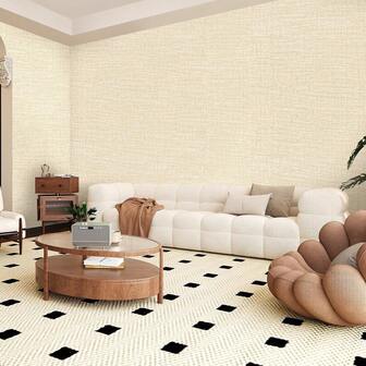 1 Rollo de papel tapiz autoadhesivo con textura tejida minimalista para decoración de habitación, color beige lino, impermeable, apto para pared de arte, decoración de pared, encimera de baño, gabinete