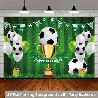 1 pezzo Striscione di buon compleanno a tema calcio, decorazione per festa di compleanno con palloni e stampa di trofeo, decorazione sportiva multifunzionale per celebrazioni di compleanno sia interne che esterne, adatta per festeggiamenti in ogni stagione