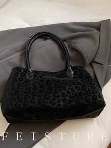 1 chiếc túi xách đeo vai cỡ lớn in họa tiết da báo, kiểu dáng thời trang với khóa nam châm, phù hợp cho nữ giới, sinh viên, người trẻ tuổi đi làm, lý tưởng cho công việc, kinh doanh, đi lại, đi học và các dịp khác. - màu đen - Xem 7