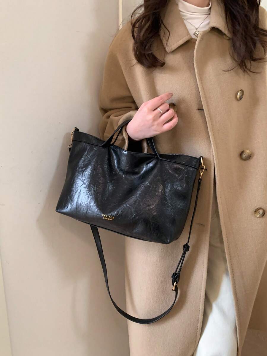 Bolsa feminina moderna (11,8 pol. x 8,7 pol. x 4,3 pol.), estilo tote, transversal ou de ombro, com grande capacidade, feita de material PU resistente a arranhões e desgaste. Ideal para compras, encontros, passeios, trabalho e outras ocasiões. Possui alça ajustável e um design elegante, minimalista e casual.