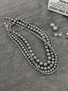 1件银灰色珍珠项链，女士多层复古简约颈链，优雅锁骨链，感恩节、生日、新年礼物