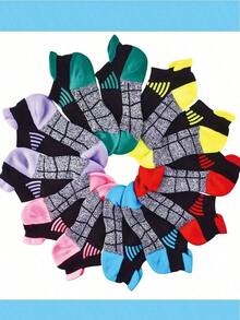 6 Colors And 6 Pairs Of Women's And Men's Ankle Socks, Lifting Ear Sports Socks, Soft And Cushioned Running Socks, Moisture Wicking, Checkered Socks, Light Mouth Short Tube Socks, Black And White Boat Socks, Lifting Ear Sports Socks, Checkered Pattern Pattern - Nhiều màu - Xem 5