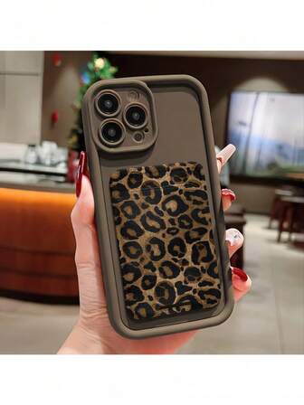 1 Set Brown Leopard Print Self-Adhesive Card Holder/Card Slot Phone Case/Card Pouch + Brown High-Quality Full Coverage Lens TPU Shockproof Protective Case Compatible With Iphone 6/7/8/X/Xs/XR/XS Max/11/12/13/14/15/16/17 Pro Max, Suitable As Birthday Gift For Couples, Women, Daughters, Girlfriends, Teenage Girls