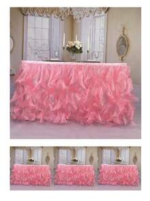 4 pies/6 pies/8 pies/9 pies/14 pies Faldas de mesa de organza, faldas de mesa rizada, faldas de mesa de sauce llorón, adecuadas para mesas de comedor rectangulares o redondas, para duchas nupciales, cumpleaños, fiestas de boda, banquetes, faldas de mesa para pasteles, decoración del hogar. - Multicolor - Ver 95