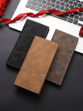 1pc Retro Pattern Men's Long Wallet, Thin Bifold Wallet, Multi-Card Holder, PU Leather Long Wallet, ID Holder, Fashion Business Casual Unisex Clutch, Christmas Gift