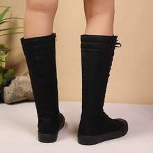 love ycodo Women & Girls Student Canvas Flat Over-The-Knee Boots, Side Zipper, Suitable For Dresses, Jeans, Parties, Cheerleading - Black - View 6