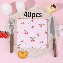 20pcs/40pcs/60pcs,Pink Gingham Cherry Paper Napkins, 2-Ply Pink Check Cherry Decorative Paper Napkins, 13 X 13 Inch Fruit Flower Disposable Hand Towels Napkins For Baby Shower Birthday Wedding Party Decor Supplies,Cute Cherry Pattern Disposable Cocktail Napkins For Parties & Picnics - Multicolor - View 10