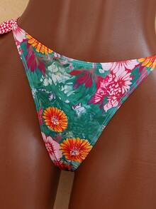 Biquíni feminino retrô com estampa floral e xadrez e babados, elegante e favorecedor, perfeito para as férias de verão. - Multicolorido - Ver 6