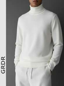 GRDR 男士圆领长袖毛衣，百搭日常针织套头衫 - 白色 - 查看 1