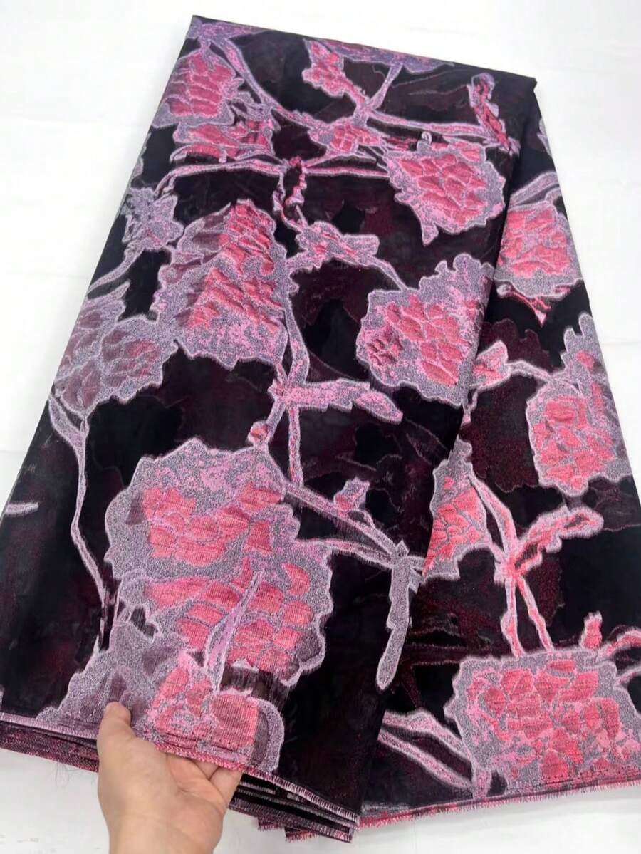 5 Yards/1 Yard High Quality New Floral Embroidered Sheer Lace Fabric, 2025 Floral Jacquard Pattern Mesh Cloth, Fashion Design Pattern Brocade Fabric For Apparel Sewing, Suitable For African, Nigerian Party, Banquet, Wedding Dress, Ladies Dress, Home Decor Curtain DIY, Available In Pink, Red, Gold, Green, Blue, Purple, Multi-Color, Hand Wash Only, Cut By Yard - Multicolor - View 1