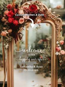 Personalized Wedding Stickers - Customized Bride & Groom Names And Date, Elegant Gold Font With Floral Arch Design, Suitable For Mirror, Wedding Board Etc, Bride & Groom Name And Wedding Date Labels, Wedding Party - Multicolor - View 4