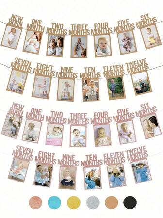 Pancarta de fotos para el primer cumpleaños del bebé desde recién nacido hasta 12 meses, decoraciones para el primer cumpleaños de niña, guirnalda de hitos mensuales | Pancarta de fotos para el primer cumpleaños con marco precosido