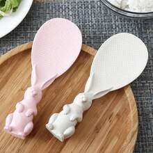 1pc Cute Rabbit Shaped Standing Rice Paddle, With Non-Stick Ergonomic Handle And Soft Pink/Beige Design - Plastic Kitchen Utensil, With Rabbit Ears And Expressive Eyes, Suitable For Rice Cooker, Slow Cooker, Oven - Space-Saving Standing Spoon, Rice Serving Spoon, Wooden Rice Paddle, Rice Scoop, Rice Mold Shaper, Rice Spoon