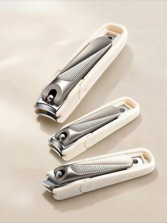 3pcs Champagne Gold Nail Clippers Set, Stainless Steel Anti-Splash Toenail Clipper (With Anti-Splash Base), Ultra Sharp & Durable Nail Clippers Suitable For Elderly, Men And Women