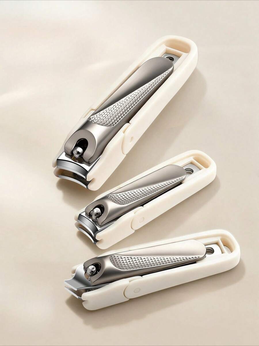 3pcs Champagne Gold Nail Clippers Set, Stainless Steel Anti-Splash Toenail Clipper (With Anti-Splash Base), Ultra Sharp & Durable Nail Clippers Suitable For Elderly, Men And Women - Multicolor - View 1