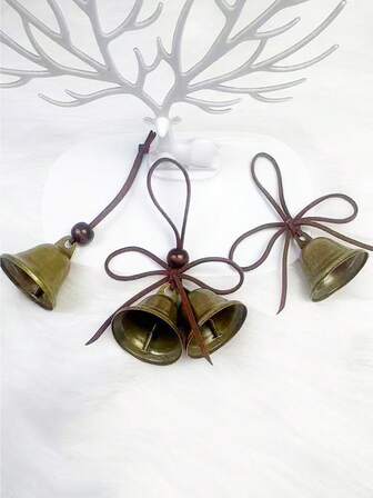 1个铁艺女巫铃铛，可作门把手保护装置，风铃配有棉绳和木珠，适合波西米亚风格家居装饰、万圣节和圣诞节装饰，仿古青铜色，复古喇叭形仿古青铜铃铛，工艺装饰配件，金属装饰铃铛