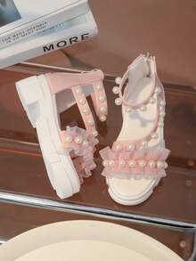 A Pair Of Sweet And Cool Lolitta-Style Mesh Pearl Thick-Soled Sandals Are Suitable For Summer Life, Casual Wear And Outdoor Play, Summer, Home And Beach Outings - 粉色 - 查看 4