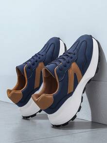 Sepatu Sneakers Tebal Modis, Sepatu Atletik Kasual & Nyaman untuk Remaja - Biru - View 2