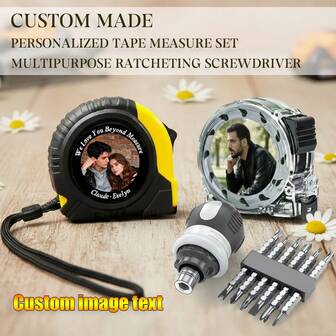 8PCS Father's Day Gift - Personalized Tape Measure With Personalized Photo, Multi-Purpose Screwdriver Set (Including Multiple Bits) 12.8ft 47.2cm Metal Blade, Positive Lock, Ideal Birthday Or Holiday Surprise, Customized Gift, Durable Measuring Tape8PCS Father's Day Gift - Personalized Tape Measure With Personalized Photo,