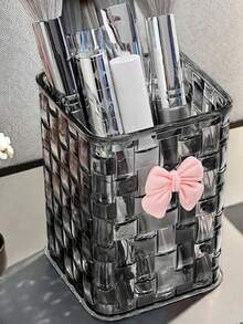 1pc Acrylic Desktop Pen Holder, 2 Color Options, 4.13*2.95*2.95 Inches, Transparent Acrylic Desktop Storage Box - Pen Holder And Storage Box, Suitable For Office And Dorm Daily Use. Luxury Rattan Pattern Desktop Storage Box, High-End Quality Storage Rack With Compartments, Can Store Lipstick And Cosmetics. - Multicolor - View 9