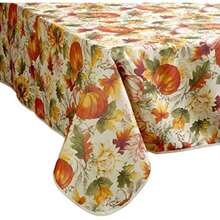 Violet Linen Mantel Estampado de Calabazas y Hojas de otoño Europeas, 60 x 102 Pulgadas(152.4 cm (Redondo) Redondo) - Multicolor - Ver 3