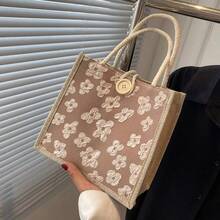 1 Piece Of New Linen Hand-Held Lunch Bag - Japanese-Style Casual Outing Mom Bag - Student Hand-Held Lunch Box Bag - Popular On  - Versatile, Lightweight, Breathable, Small-Sized, And Unique Women's Bag - 卡其色 - 查看 4