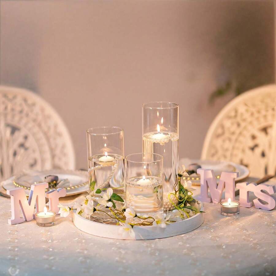 Transparent Glass Cylindrical Vase Set, Glass Vase, Modern Floating Candlestick Decoration, Windproof Candlestick, Hydroponic Vase, Aromatherapy Candlestick, For Table Center Decoration, Wedding Table Decoration, Home Decoration, Living Room Decoration - Clear - View 1