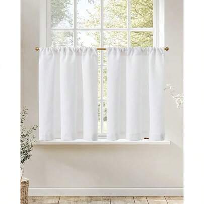 HAWTLinen Kitchen Curtains 36 Inch Rustic Tier Curtains Farmhouse Rod Pocket Cafe Small Window Drapes With Lined Flax Country Light Filtering For Bathroom Laundry Room RV 2 Panels White