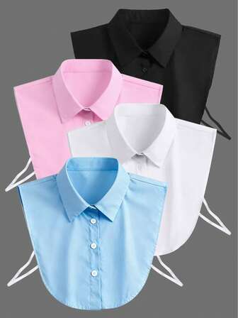 1pc Women's White Pointed Collar Detachable Shirt Fake Collar, Sweater Undershirt, Sleeveless Shirt, Versatile Vest Blouse, All Season Business Casual Sleeveless Fake Collar, Semi-Shirt Artificial Collar, Decorative Stand Collar, Suitable For Office Attire, Holiday Gift (Button Color Random)