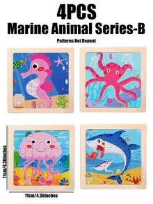 1/4/8/12/40pcs Children's Wooden Puzzle,Perfect Christmas Gift,Children's Puzzle,Kindergarten Early Education Teaching Aids,Cartoon Animal Cognitive Jigsaw Puzzle Set,Children's Educational Toys,Dinosaur, Marine Animal, Vehicle, Insect Series Puzzle,Wooden Toys - Multicolor - View 12