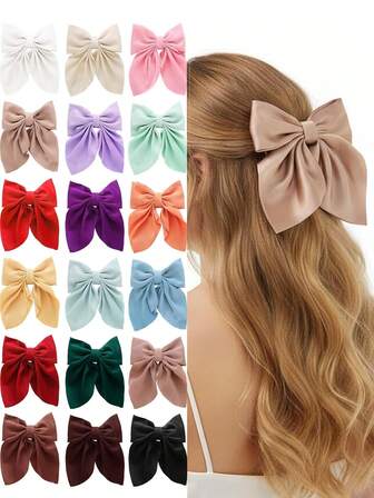 1/10 Piezas aleatorias: Lazos grandes de satén sedoso para el cabello, cintas elegantes para el cabello, pasadores de lazo dulces - Accesorios versátiles para el cabello para salidas diarias, escuela, fiestas y vacaciones, pinzas de garra, pasadores de cabello, barretas