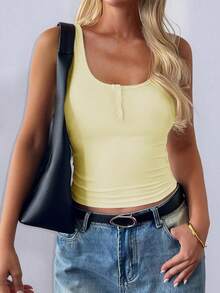 Women's New Solid Color Minimalist Slimming Button Camisole Top - Yellow - View 6