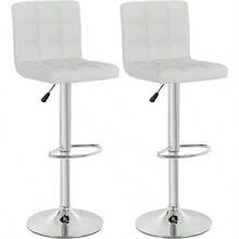 Modern Set Of 2 Barstools Adjustable Counter Height Swivel PU Leather Bar Hydraulic Dining Room Chairs Home Kitchen Stools White - 白色 - 查看 2