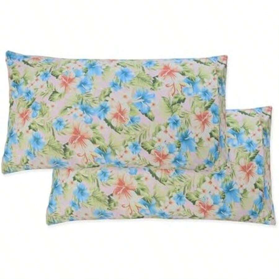Elegant Comfort - Juego de 2 Fundas de Almohada Ultra Suaves con Estampado de Rayas, Microfibra de Calidad de Hotel de 1500, Suave y Suave, Cierre de sobre, 2 Piezas, ,(King Magnolia) - Multicolor - Ver 1