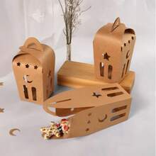 10pcs Kraft Paper Eid Gift Box, With Stars And Moon Paper Cuttings, Holding A Folding Candy Container, Suitable For Ramadan, Eid And Muslim Festivals - Multicolor - View 6