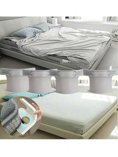 4个装，结实耐用的隐形床单固定夹，配有4根透明绑带，防滑加厚床单固定器，牢固固定床单，多功能夹子，防止床单移位，适用于所有床型，安装简便，牢牢固定床单，经久耐用的床单支撑夹，卧室适用，现代床上用品，家用日常隐形床单固定夹