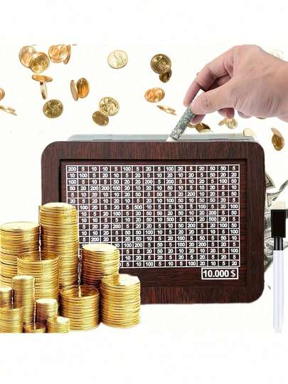 1 pieza Caja de dinero de madera, Alcancía de monedas de madera con objetivo de conteo, Adecuado para hombres y mujeres, Decoración del hogar creativa, Ensamblaje DIY divertido, Cultivar el hábito de ahorro, Regalo para amigos (color aleatorio)