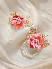 2件/1件玫瑰金金属合金胸针和腕花套装，适合新郎、新娘、婚礼、订婚、活动、派对、宴会、情人节配饰 - A - 查看 15