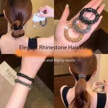 2pcs Women's Colorful Crystal Hair Scrunchies, High Elasticity Hair Ties, Vintage Elegant Style, Summer Holiday Accessories, Ladies Hair Decorations, Suitable For Various Hairstyles, Can Also Be Worn As Bracelets. Casual Daily And Outdoor Wear, Summer Accessory Set, Beach Essential, All-Season Headwear, School Supplies, Halloween Decorations, Holiday Must-Have Headpieces. ,Ponytail ,Hair Elastics ,Hair Rubber Bands ,Hair Rope ,Elastic Hair Tie Head Accessories