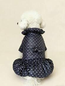 1pc Navy Blue Winter Pet Coat, Thick Padded Pet Dress, Princess Skirt, Suitable For Medium & Small Dogs, Washable, For Indoor Or Outdoor Wear - Navy Blue - View 3
