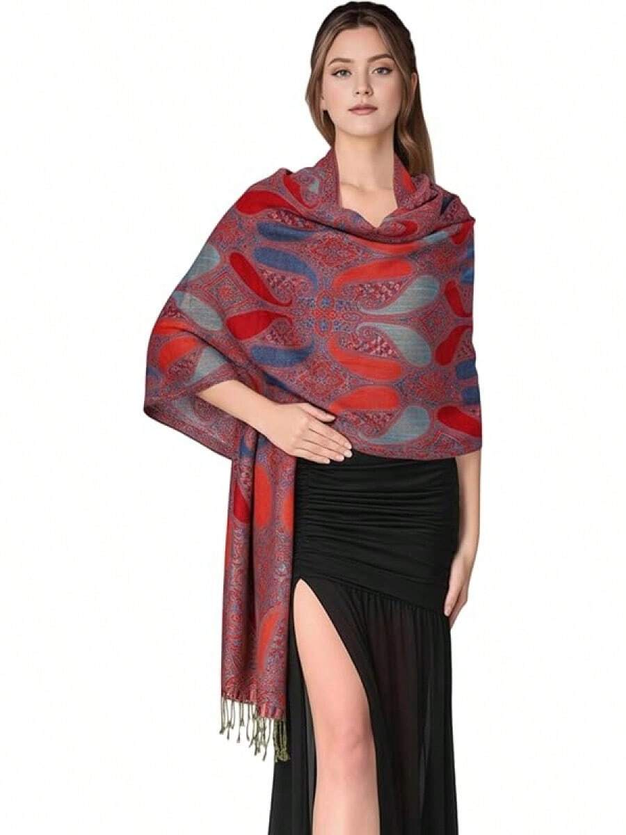 Paisley Pashmina Scarf For Women PASKMLNA - A18-6 Red-orange - View 1