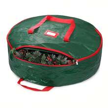 圣诞花环收纳盒，人造花环收纳袋，带结实提手，双拉链花环收纳袋 - 綠色 - 查看 7