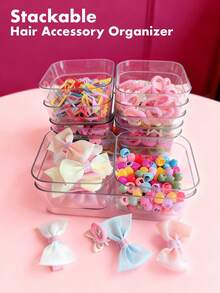 4/5/6/9pcs Stackable Transparent Drawer Organizer Box, PET Material, Suitable For Storing Hair Clips, Scrunchies, Makeup Sponges, Makeup Brushes And Other Cosmetic Items, For Home And Commercial Use, Multiple Sets Available - Clear - View 1