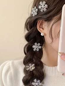 2/8pcs Snowflake Hair Clips, Elegant Hair Accessories For Girls In Winter, Best Decor For Holiday Parties - Multicolor - View 3