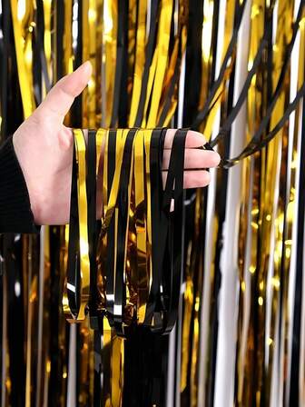 1件/2件装黑色金箔流苏帘，金属丝帘，照片背景幕布，适用于新年、生日、圣诞节装饰、毕业典礼、退休派对用品、情人节等场合。