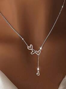 1 件优雅简约水钻三心流苏吊坠项链，奢华百搭设计，适合女性、新娘、订婚珠宝、女朋友或情人节礼物，情人节、妈妈、母亲、母亲节、礼物