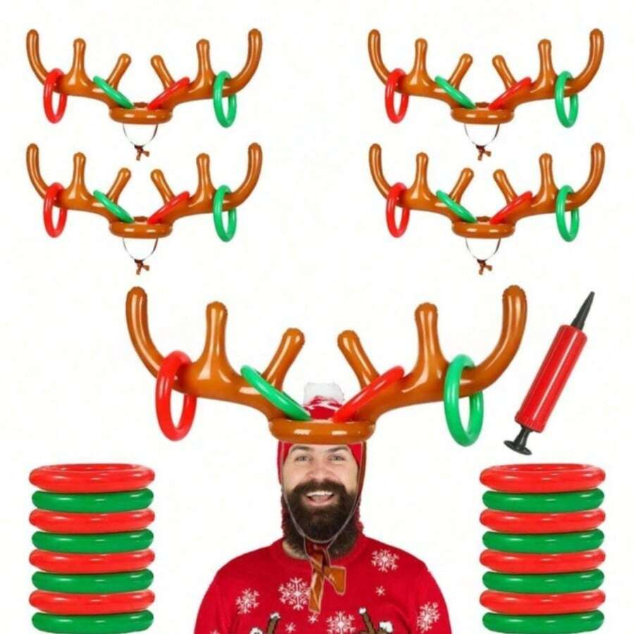 14/7pcs/Inflatable Reindeer Antler Ring Throw Christmas Party Game Hat,Suitable For Christmas,Winter Holiday Party Supplies Gifts - Multicolor - View 1