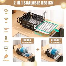 CXRYLZ Extendable 2-Tier Stainless Steel Dish Drying Rack For Kitchen Counter, Space-Saving Small Escurridor De Platos Para Fregadero With Drying Tray, Plate Drainer, Utensils Holder & Cup Rack - 1 - View 3