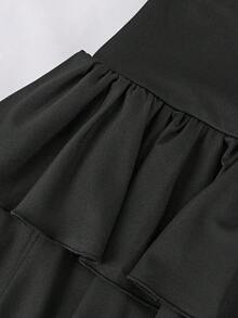 少女数字印花圆领短袖上衣和泡泡裙套装 - 白色 - 查看 6